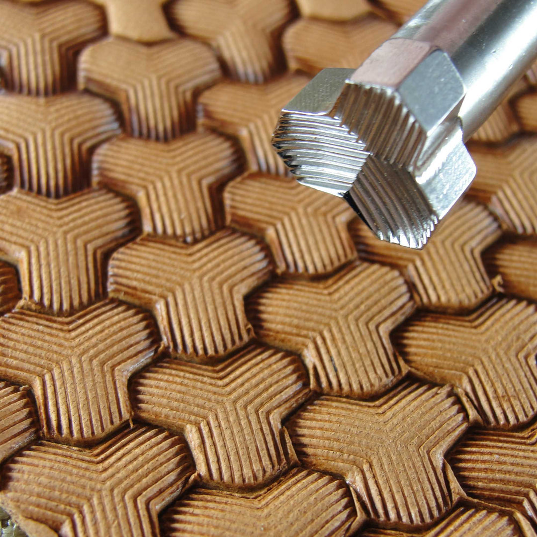 Lined Tri-Weave Geometric Stamp, Leather Stamping Tool, Stainless Steel