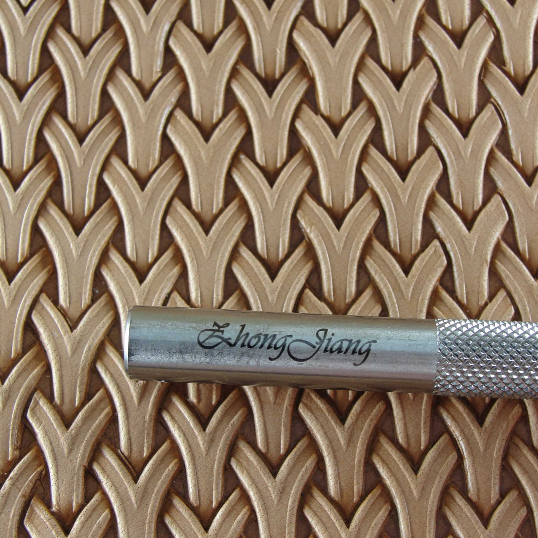 Long Tri-Weave Geometric Basket Stamp, Leather Stamping Tool, Stainless Steel